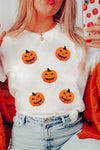 White Chenille Halloween Pumpkin Patched Casual T Shirt