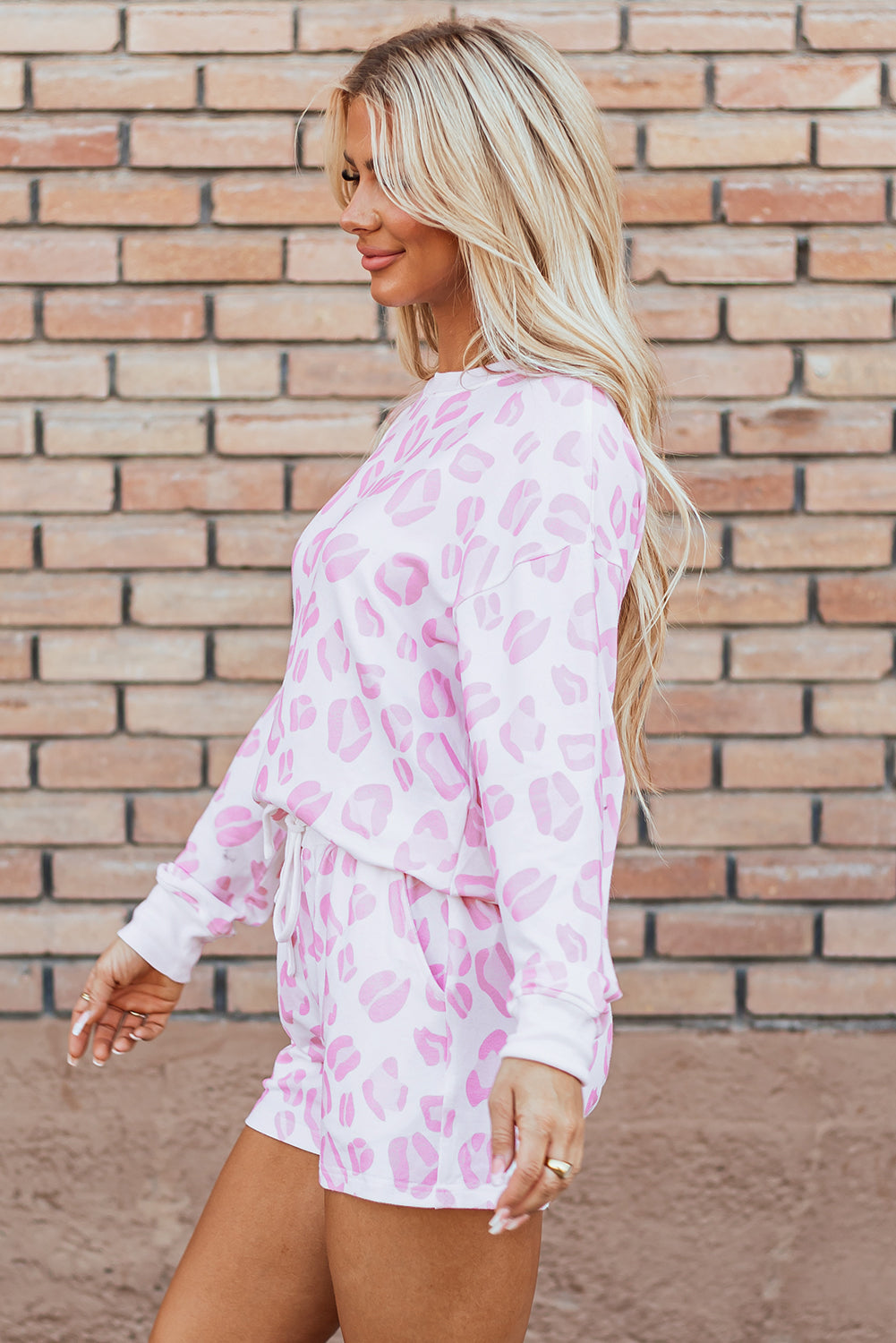 Pink Leopard Print Pullover and Shorts Pajama Set