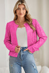 Bright Pink Sequin Round Neck Short Casual Jacket