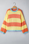 Yellow Stripe Contrasting Trim Round Neck Oversized Sweater