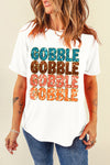 White Glittering GOBBLE Graphic Crewneck T Shirt