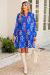 White Floral Print Pop of Color V Neck Mini Dress