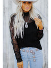 Black Dotty Lace Long Sleeve Mock Neck Sheer Top