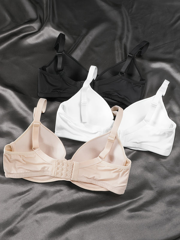 3pcs Seamless Solid Underwire Push Up Bra Set