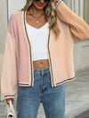 Contrast Open Front Long Sleeve Cardigan - Cocoa Yacht Club