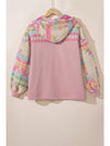 Light Pink Geometric Patchwork Hooded Zip Up Jacket