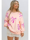 Apricot Pink Sequin Bow Drop Shoulder Oversized Sweatshirt