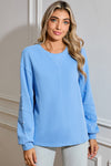 Myosotis Pearl Sleeves Ribbed Pullover Sweatshirt