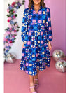 Blue Floral Peasant Sleeve Tiered Ruffle Midi Dress