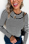 Black Striped Cutout Long Sleeve Top