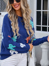 Angel Wings Bow Graphic Round Neck Long Sleeve Sweater - Cocoa Yacht Club