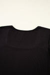 Black Polka Dot Mesh Puff Sleeve Patchwork Ribbed Square Neck Slim Top