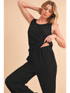 Black Crinkled U Neck Tank and Wide Leg Pants Set