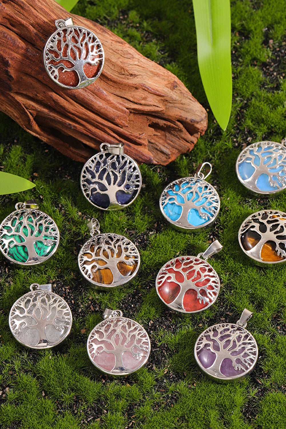 Blue Boho Tree of Life Crystal Pendant Necklace