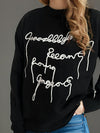 Letter Contrast Round Neck Dropped Shoulder Sweater