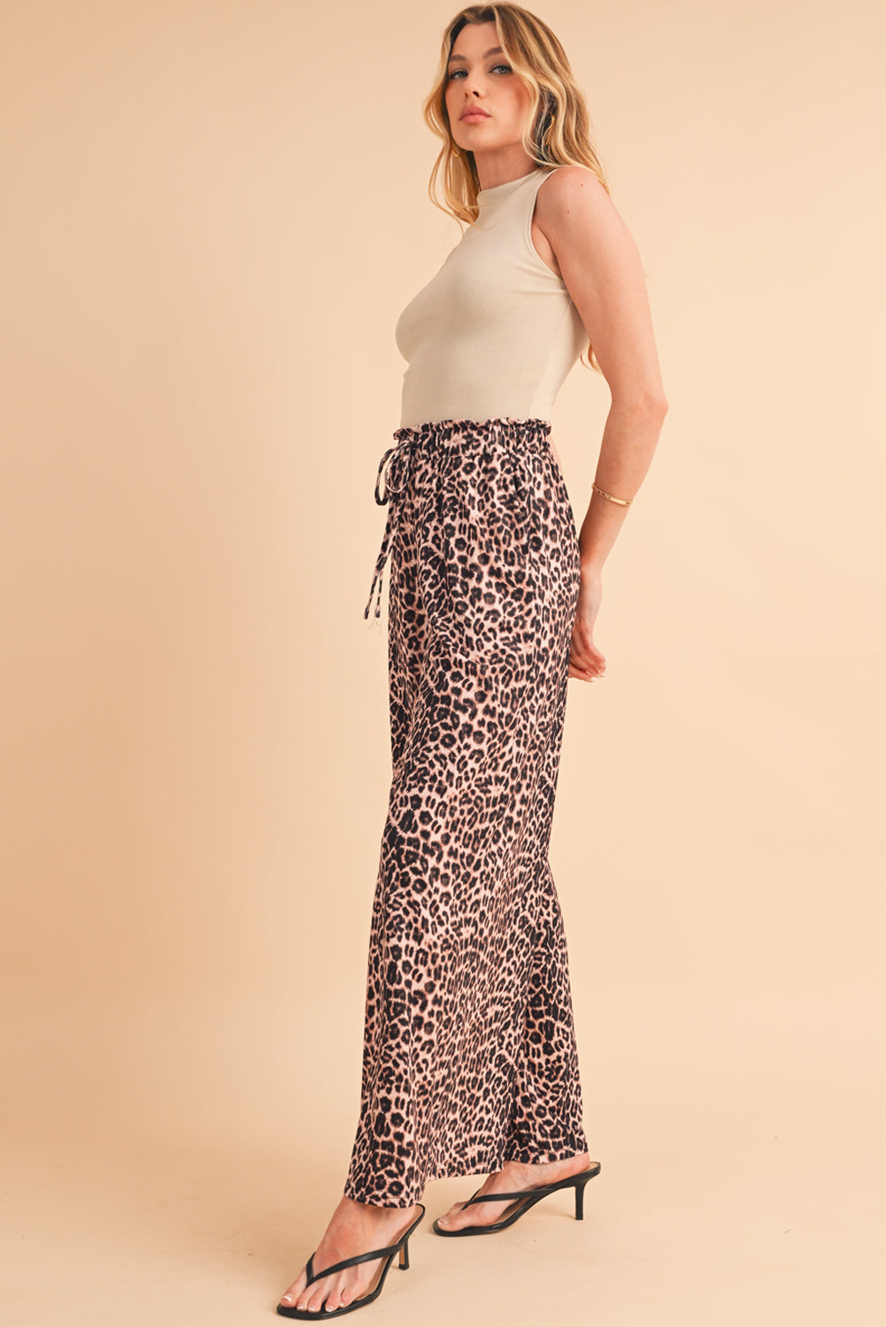 Desert Palm Boho Leopard Print Wide Leg Pants