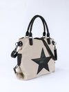 Beige Casual Star Patched Canvas Tote Bag