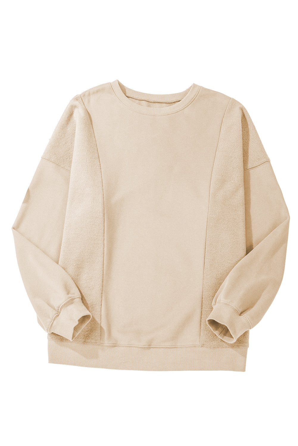 Apricot Loose Patchwork Crewneck Plus Size Sweatshirt