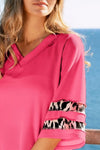 BiBi Leopard Print Contrast Tiered Sleeves Thermal Top