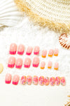 Pink French Color Block Flower Pattern Press on Nails