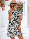 Floral Tie Neck Butterfly Sleeve Dress - Cocoa Yacht Club