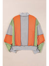 Full Size Exposed Seam Color Block Long Sleeve Sweatshirt