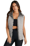 Silvery Plush Collared Quilted Zipped Puffer Vest