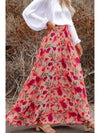 Pink Boho Floral Print High Waist Maxi Skirt