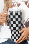 Black 40oz Rhinestone Checkered Handled Tumbler