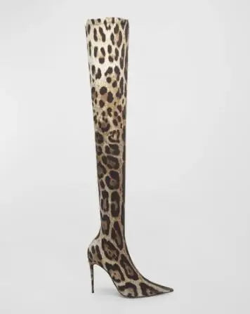 Cocoa Yacht Club Leopard Snakeskin Pointed Toe Over The Knee Boots