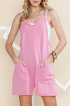 Pink Spaghetti Straps V Neck Pocketed Romper