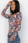 Black Allover Floral Print Mesh Long Sleeve Top