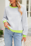 Light Grey Contrast Color Patchwork Drop Sleeve Loose Sweatshirt