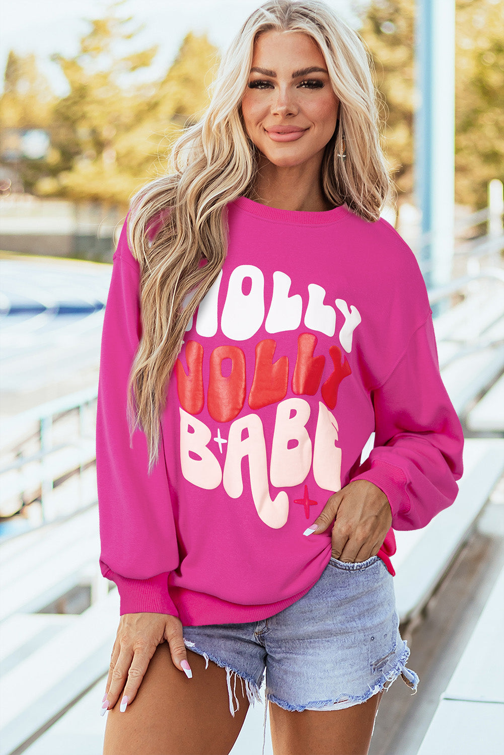 Rose Red Holly Jolly Babe Christmas Oversized Sweatshirt