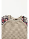 Apricot Plus Size Plaid Raglan Sleeve Crew Neck Sweatshirt