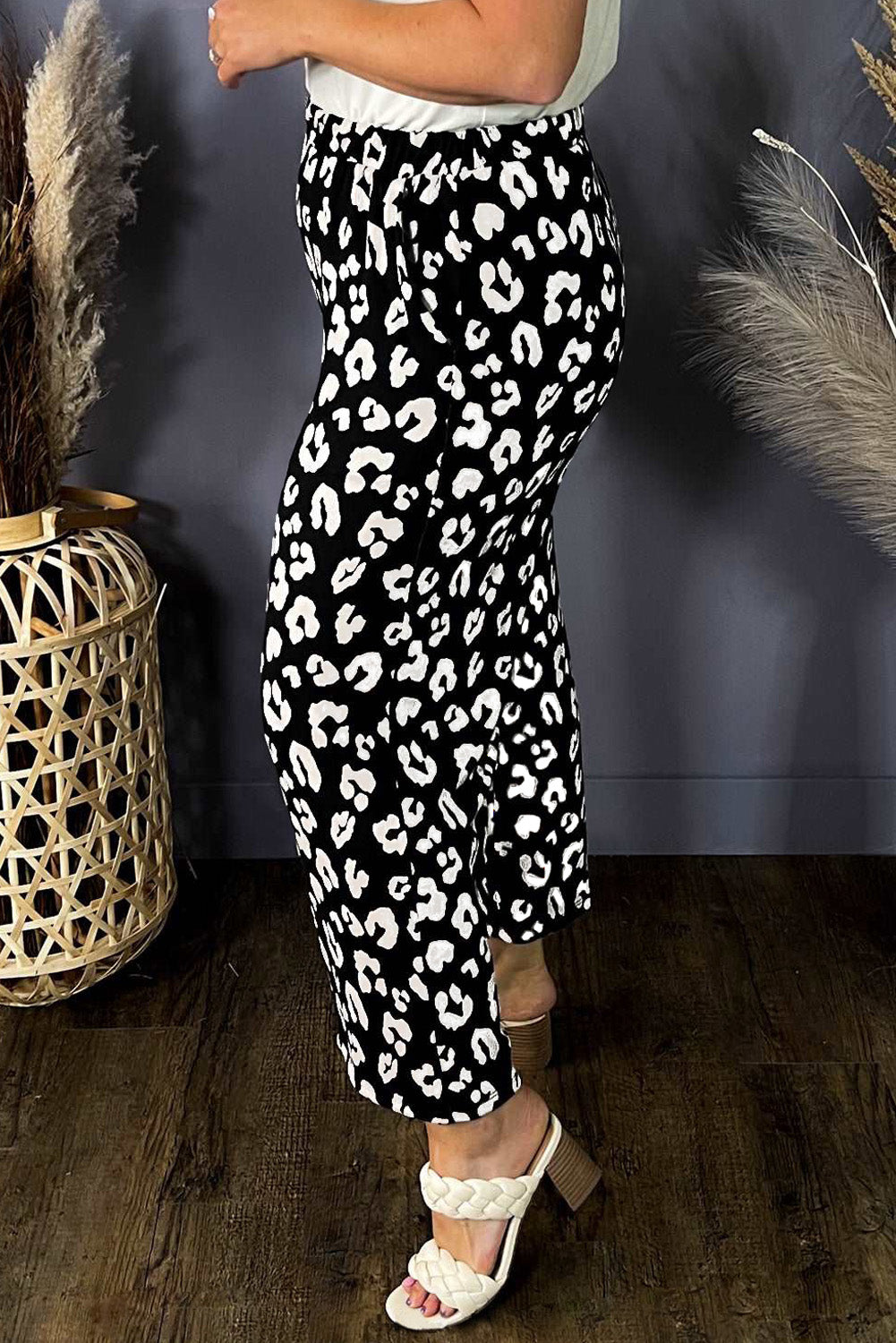 Leopard Print Wide Leg Pockets Plus Size Pants