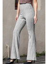 Gray Solid Color High Waist Ribbed Flare Pants