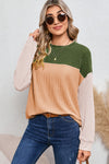 Black Ribbed Color Block Long Sleeve Top