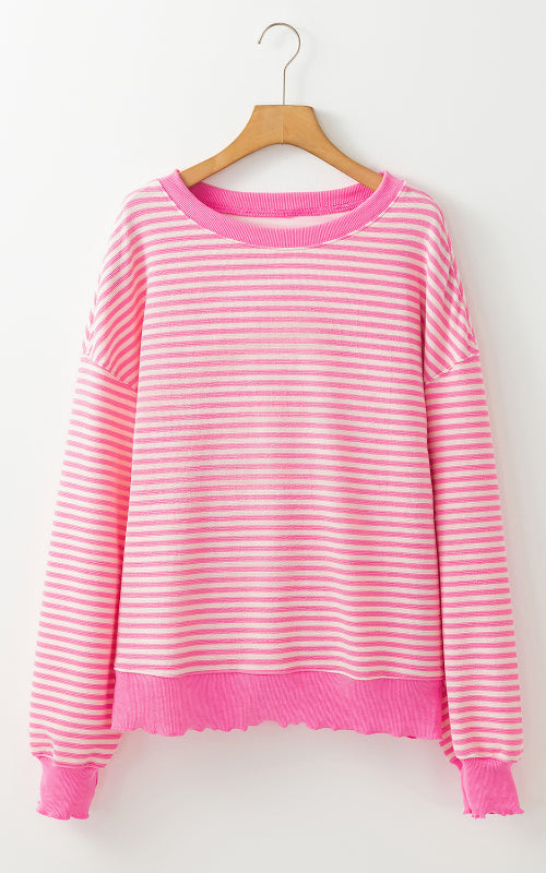 Striped Round Neck Long Sleeve Sweatshirt