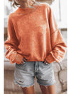 Brown Plain Drop Shoulder Crew Neck Pullover Sweatshirt