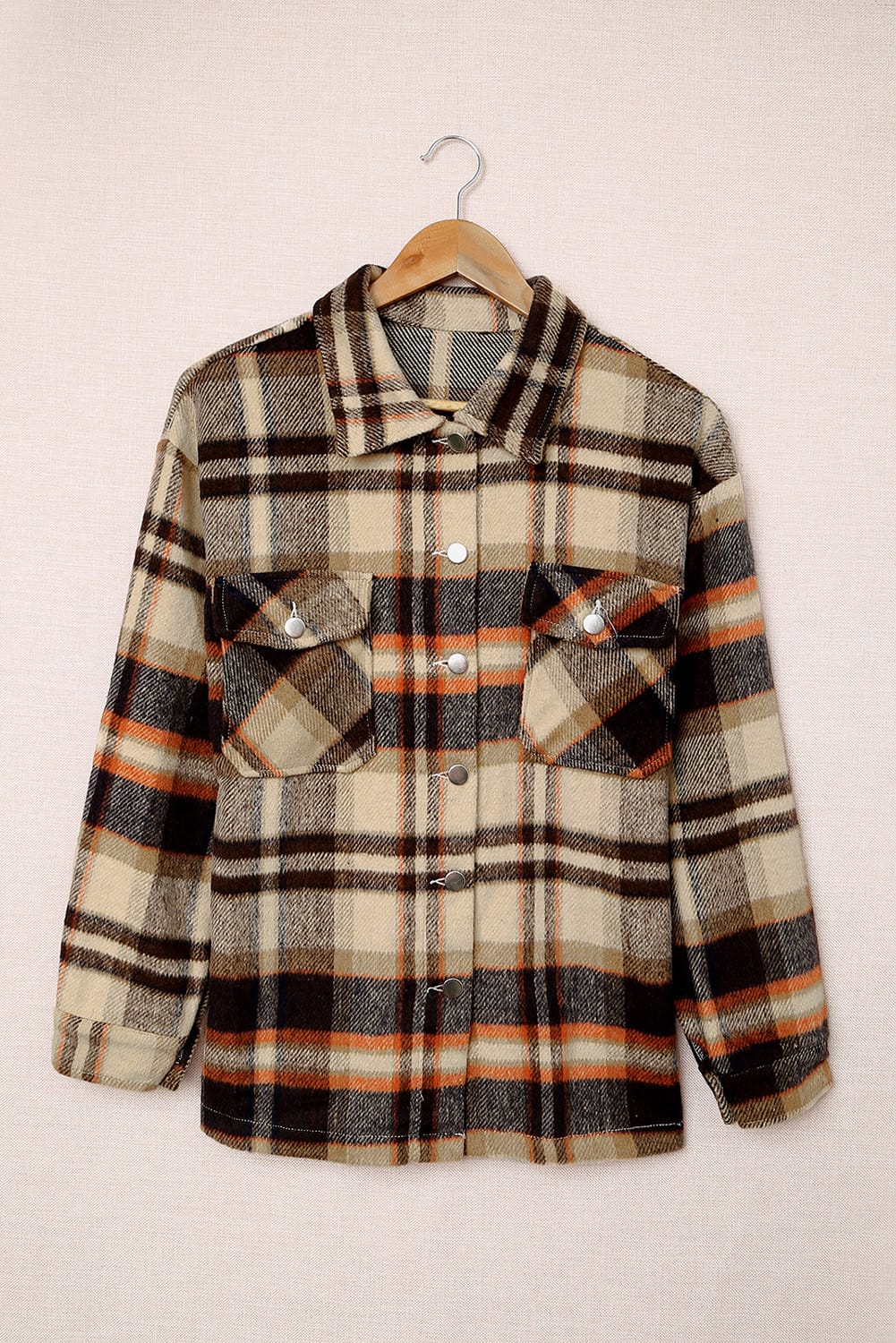 Brown Plaid Button Up Long Sleeve Flannel Shacket