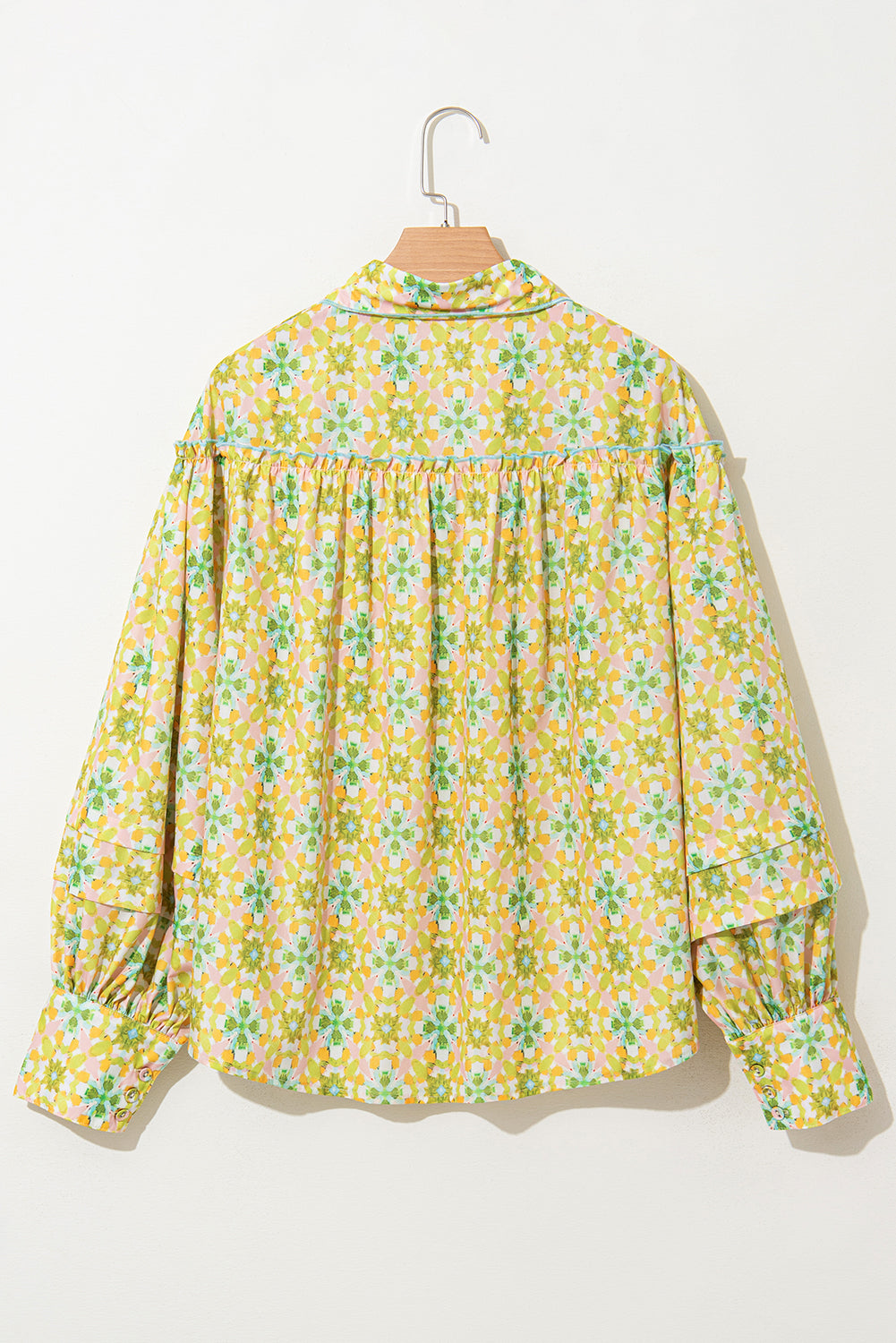 Green Boho Floral Frill Detail Long Sleeve Blouse