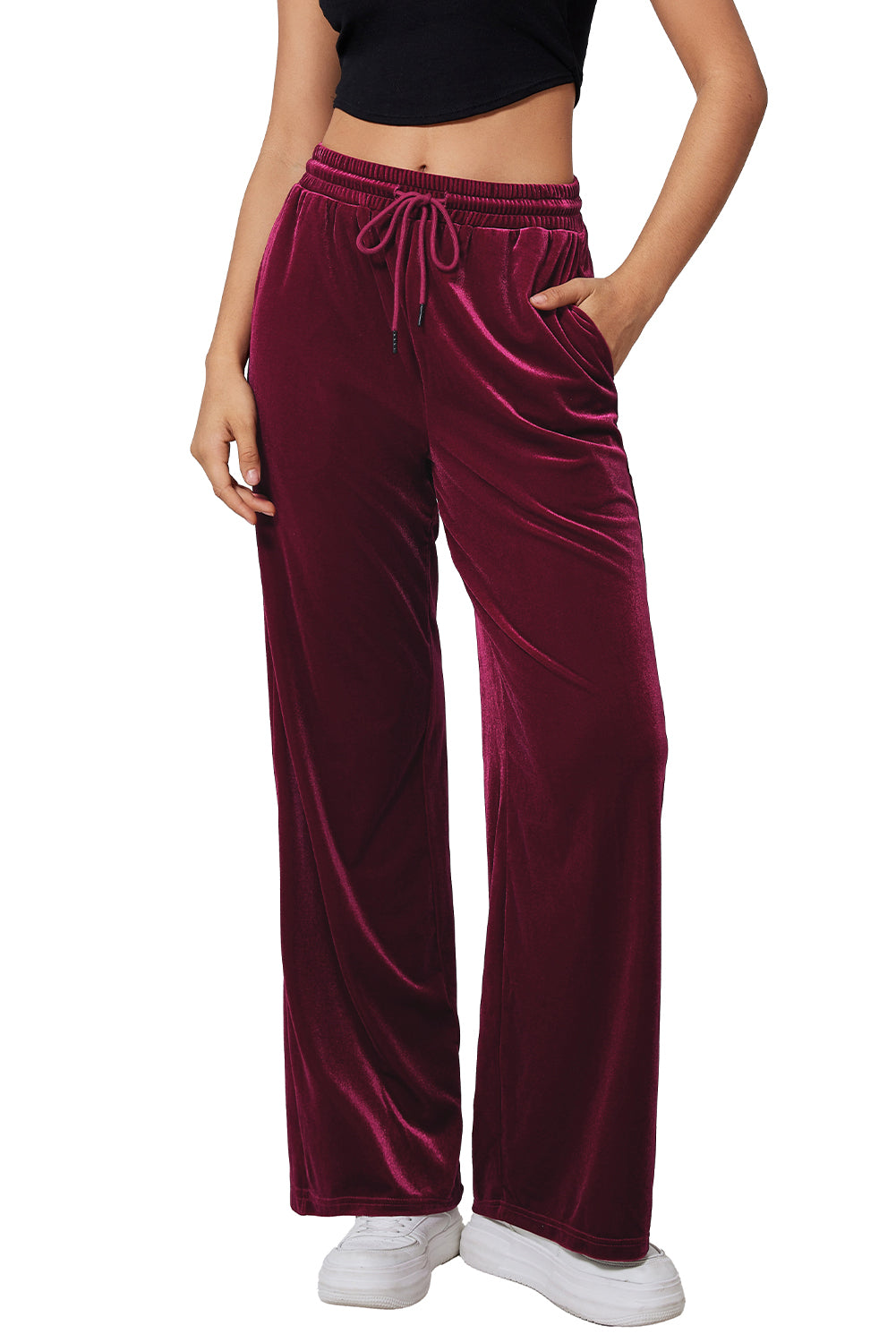 Evergreen Solid Drawstring Waist Wide Leg Pants