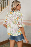 Multicolour Half Sleeve Boho Floral Pop of Color Neckline Blouse