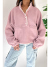 Fushia High Collar Long Sleeve Pocket Pullover Sweatshirt