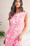 Pink Floral Print Sleeveless Wide Leg Jumpsuit