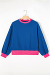 Blue Contrast Trim Bubble Sleeve Sweatshirt