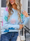 Angel Wings Flower Round Neck Long Sleeve Sweater - Cocoa Yacht Club