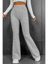 Gray Solid Color High Waist Ribbed Flare Pants