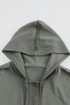 Khaki Solid Color Casual Button Seam Trim Hoodie